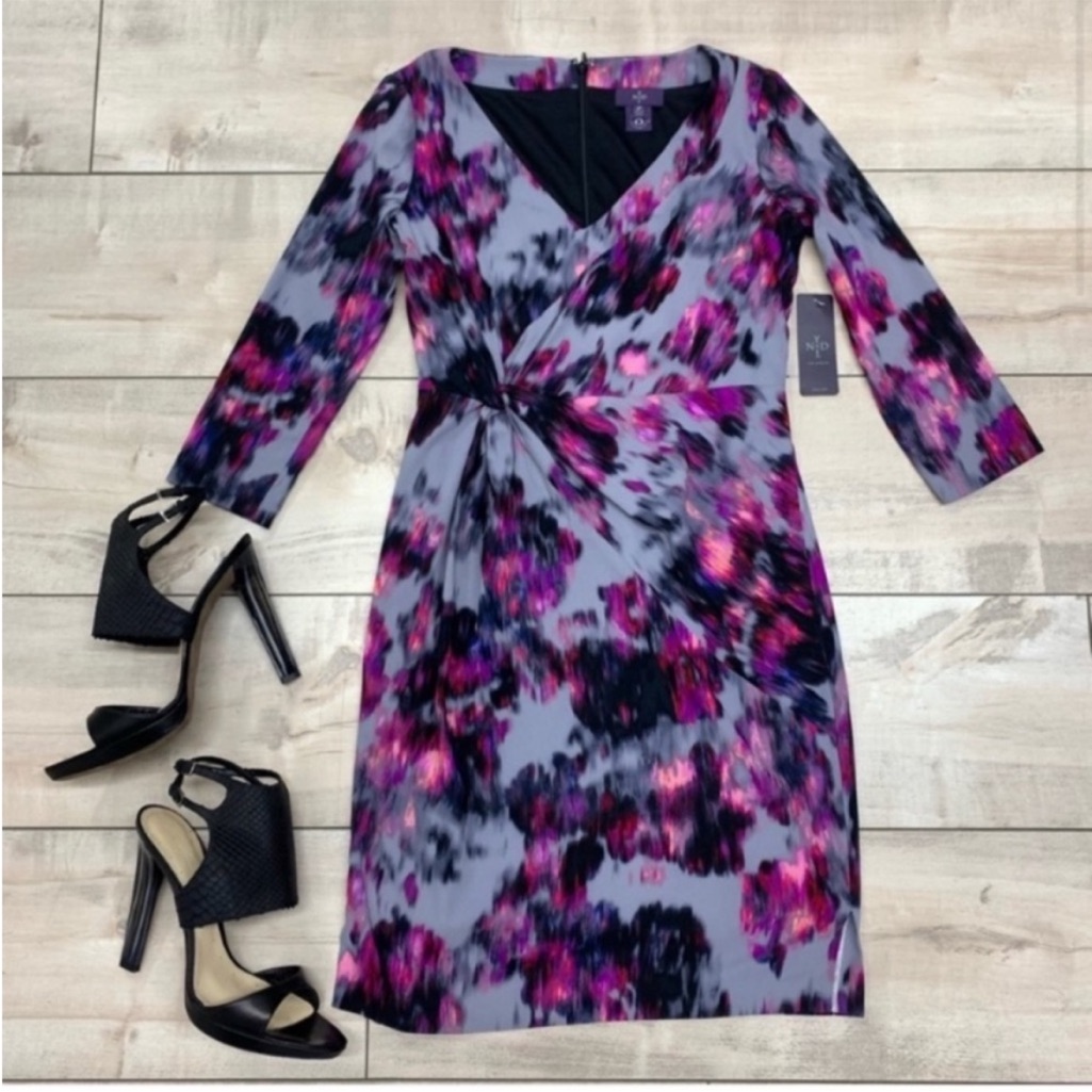 Nydj Long Sleeve Floral Dress - Purple And Pink